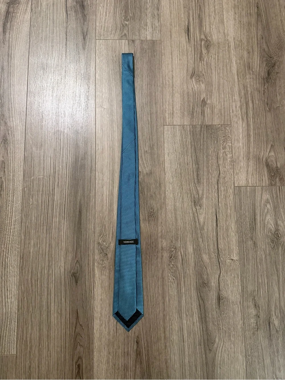 Versace Teal Blue Micro-Pattern Silk Tie